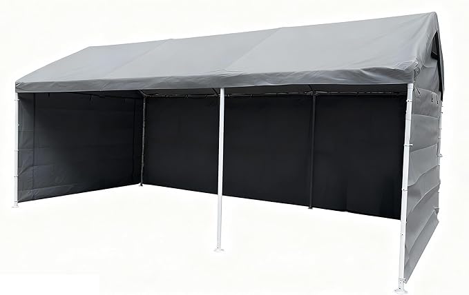 Rutile 10x20 Carport Replacement Sidewall, 180G PE Waterproof & UV Protected Sidewall Cover (Gray, Sidewall kit Panel Set of 4 w/o Mesh Windows)