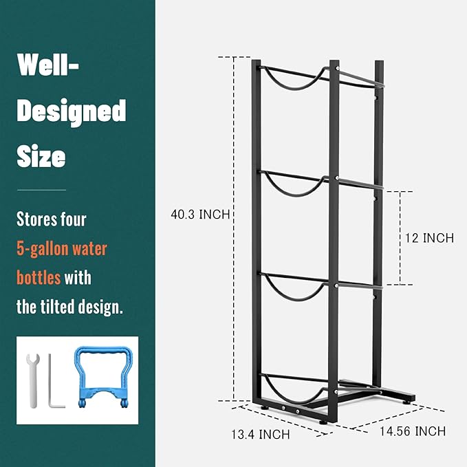 MYLOLF 5 Gallon Water Jug Holder : 4 Tier Water Jug Stand Holder for 5 Gallon Water Dispenser- 5 Gal Water Bottle Storage Rack Organizer for Home Kitchen Garage