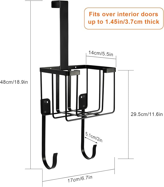 ORLESS Over The Door/Wall Mount Ironing Board Hanger, Laundry Room Iron and Ironing Caddy Board Storage Holder, Black