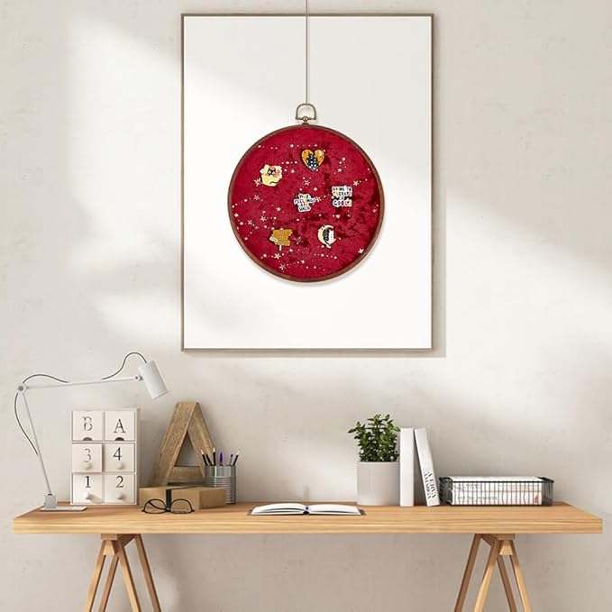 Wall Hanging Brooch Round Pin Board Enamel Pin Display Holder Jewelry Badge Display Collection Board Brooch Round Pin Display Stand for Stud Earring Collectibles Display Wall Decor Red