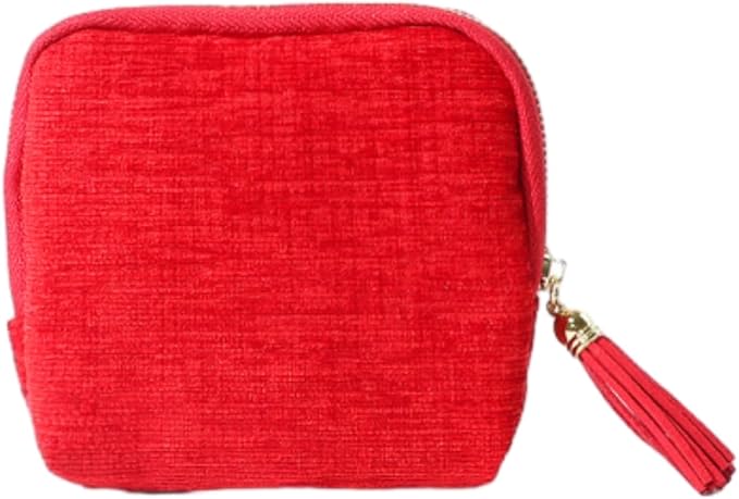 Jewelry Zippered Pocket Case Travel Jewelry Bag Portable Organizer, Dustproof Storage Bag with Tassels and Zipper (Red)