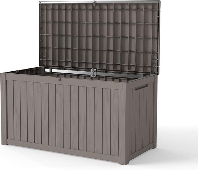 Outdoor Storage Box 180GAL Waterproof Resin Deck Box,UV-Resistant Lockable Package Delivery Bin for Garden Tools,Large Patio Outside Cushions,Pool Accessories Supplies,Chest,Light Coffee