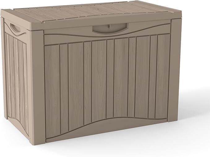 50 Gallon Lockable Resin Outdoor Storage Box, Waterproof & Weather Resistant Deck Box for Patio Cushion, Garden Tools & Pool Accessories, Grey