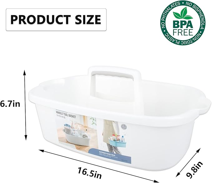 Large Cleaning Supplies Caddy Portable Shower Basket Supply Organizer with Handle Plastic Bucket Tool Storage for Bathroom, Bedroom, Kitchen, College Dorm, Garden, White