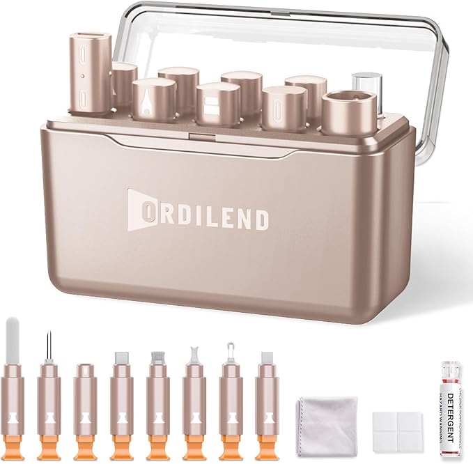Ordilend for iPhone Cleaning Kit for Charging Port Cleaner, Multi-Tool iPhone Cleaner Repair Lightning Cable, Cell Phone Cleaning Kit for iPad, Connector, Speaker with Storage Case, Desert Titanium