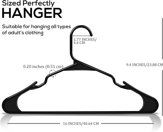 Utopia Home Plastic Hangers 100 Pack - Perfect Space Saving Clothes Hanger - Durable and Strong - Perfect Closet Organizers with Shoulder Grooves (Black)