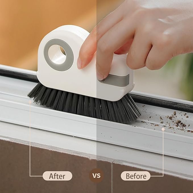 Orange Window Track Cleaning Brush with Hidden Scraper for Sliding Door and Window Tracks