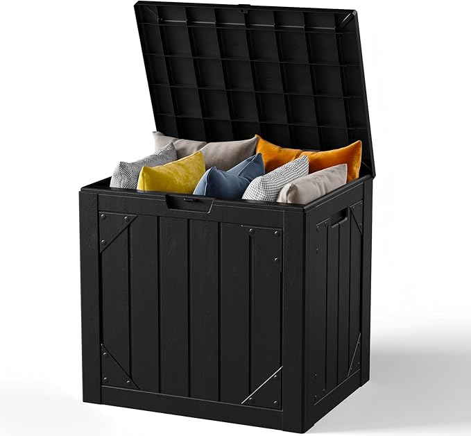 30 Gallon Outdoor Storage Box, Waterproof Resin Deck Box Organizer for Patio Cushion Storage, Lockable Outside Container for Garden Tools