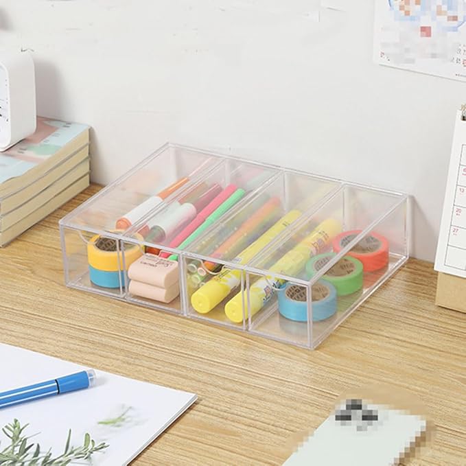 esowemsn 1PC Acrylic Sunglasses Organizer 4-Drawer Clear Sunglasses Case with Lid Stackable Eyeglass Display Holder Multi-used Storage Box for Eyeglass Makeup Office Items