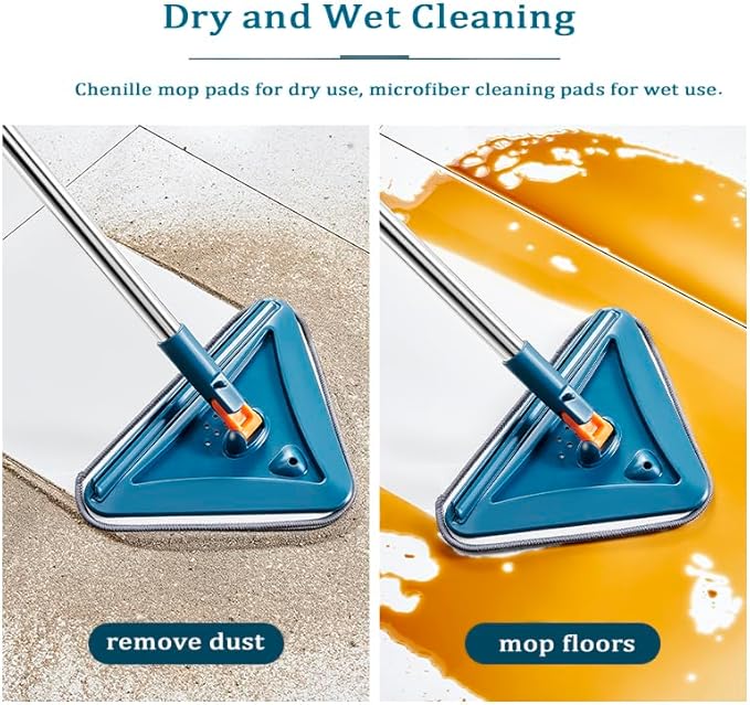 Wall Cleaner Mop with Long Handle 360° Wall Mop Triangle Mops for Floor Cleaning Baseboard Cleaner Tool with 5 Microfiber Duster Pads Dust Washer Cleaning Tools for Walls Windows Ceiling Fan