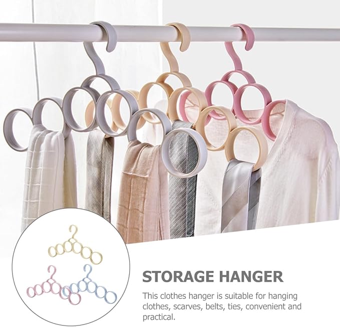 BESPORTBLE 3pcs Multifunctional Clothes Hangers with 6 Rings for Scarves, Ties, and Belts, Household Wardrobe Accessory Organizer, Convenient Non-Slip Storage Solution for Closet Random Color