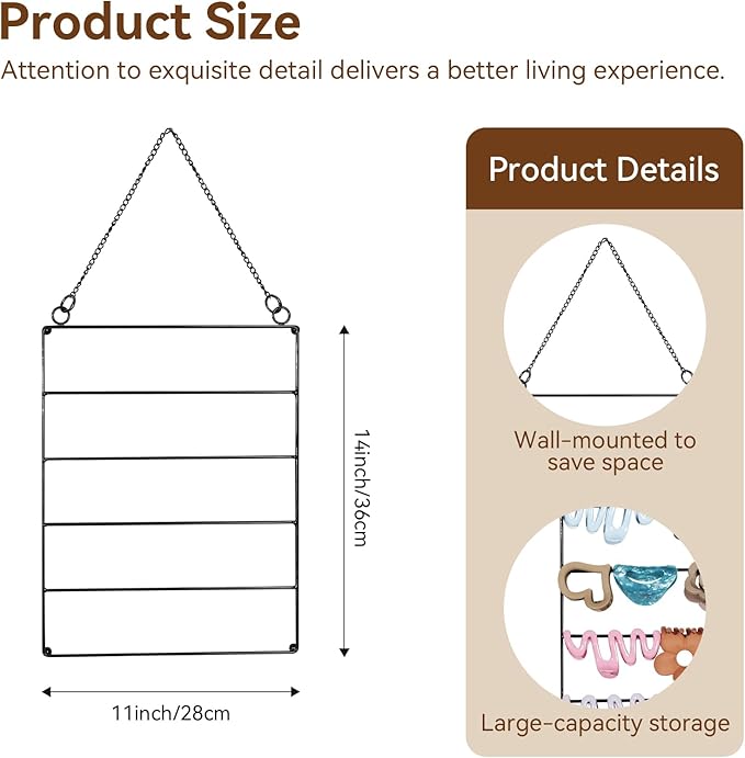 SNOWSTAR Hair Claw Clip Organizer,5-Tier Wall Hanging Hair Clip Holder and Storage for Women Girls,Claw Clip Hanger Home Decor for Wall,Door,Closet