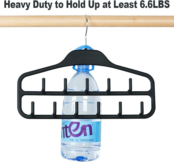 ELONG HOME Belt Hanger, Tie Rack for Closet, Sturdy Belt Organizer with 360 Degree Swivel, 11 Large Sturdy Belt Hooks, Non Slip Rubberized Belt Rack, Black