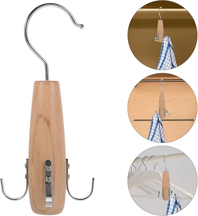 Luxshiny Wooden Scarves Storage Rack with Hooks, Multifunctional Towels Hanger and Tie Organizer, Classic Wardrobe Accessory Organizer for Bathroom and Bedroom Storage Random Random Color