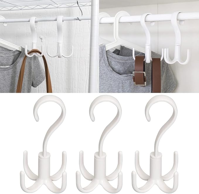 3pcs Rotating Four Hooks Organizer for Scarves Ties and Accessories Creative Closet Hanger White Multifunctional Design for Easy Access and Organization