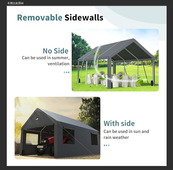 Heavy Duty Carport Canopy 10x20FT,Extra Large Portable Car Tent Garage with Roll-up Windows and All-Season Tarp Cover,Removable Roof&Side Wall for Car,SUV,Boats&Truck Shelter Logic Storage