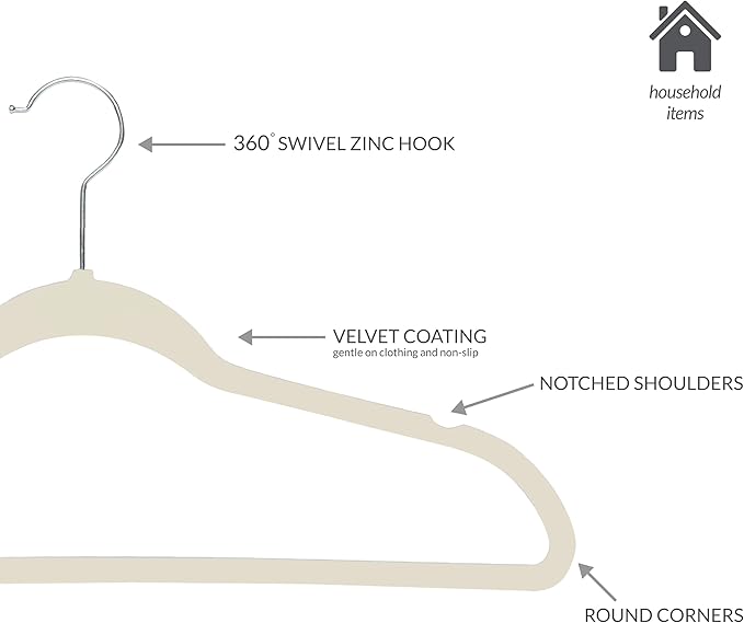 Simplify Slim Velvet Clothes Hangers | 25 Pack | Non-Slip | Shirts | Suit | Pants | Dresses | Garments | Closet Storage & Organization | Durable | Ivory