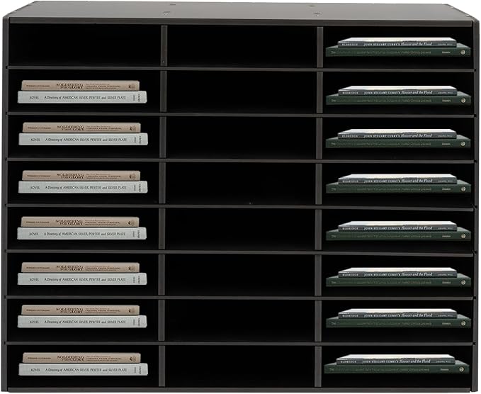 LOYALHEARTDY Literature Organizer, 24 Compartments Paper Storage Cabinet Mail Organizer, 29X 11.9 X 23.5 Inch Desktop File Sorter Mail Center Mailbox School Classroom Keepers for Home&Office, Black