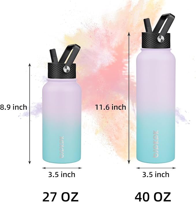 BJPKPK Insulated Water Bottles with Straw Lid, 27oz Stainless Steel Water Bottle with 3 Lids, Leak Proof BPA Free Metal Thermo, Mugs, Tumblers, Keep Cold Hot - Lavender Green