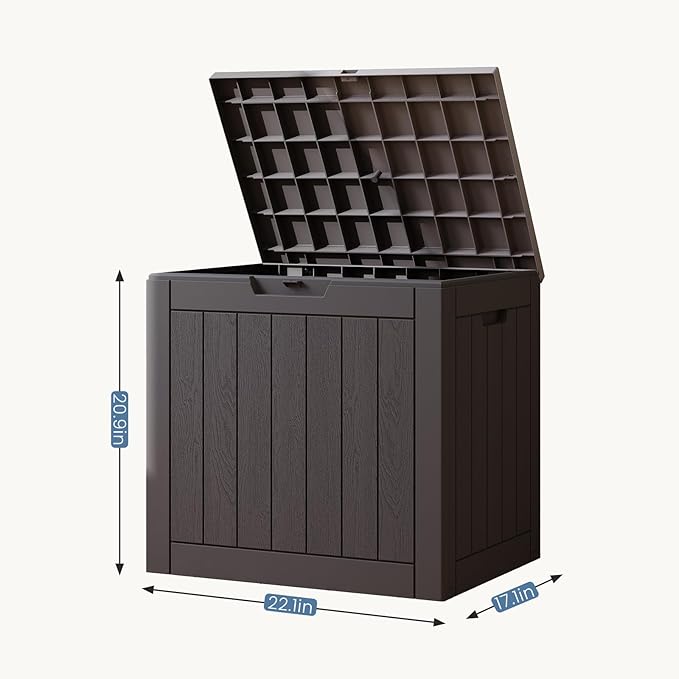 DUMOS 31 Gallon Deck Box, Lockable Outside Storage Box for Outdoor Use, Outside Waterproof Resin Package Delivery Box for Backyard Patio Garden, Brown
