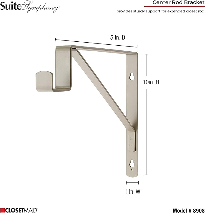 ClosetMaid SuiteSymphony Closet Bracket for Center Rod, and Shelf Support, Add On Accessory, Satin Nickel (Pack of 2)