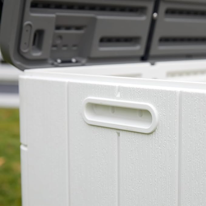 Outdoor Storage Box, 100 Gallon Plus Resin Deck Box Waterproof for Patio Furniture, Garden Tools and Pool Accessories, Lockable UV-Resistant Storage Bin Bench Cabinet for Outside, White