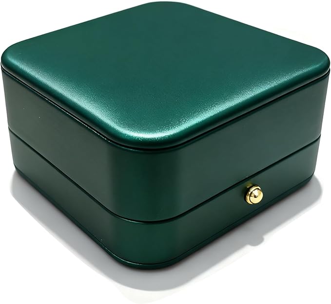 Luxury Vintage Jewelry Box, Dark Green Leather Storage Case with Gold Lock, 9x9x4.6cm Bracelet Organizer Display Stand_Forest Green_3.5in