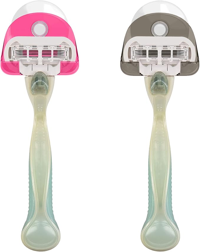 kwmobile 2x Razor Holder with Suction Cup - Self-Adhesive Shaver Wall Mount - Bathroom Organizer for Glass and Tiles - Black/Dark Pink/Transparent