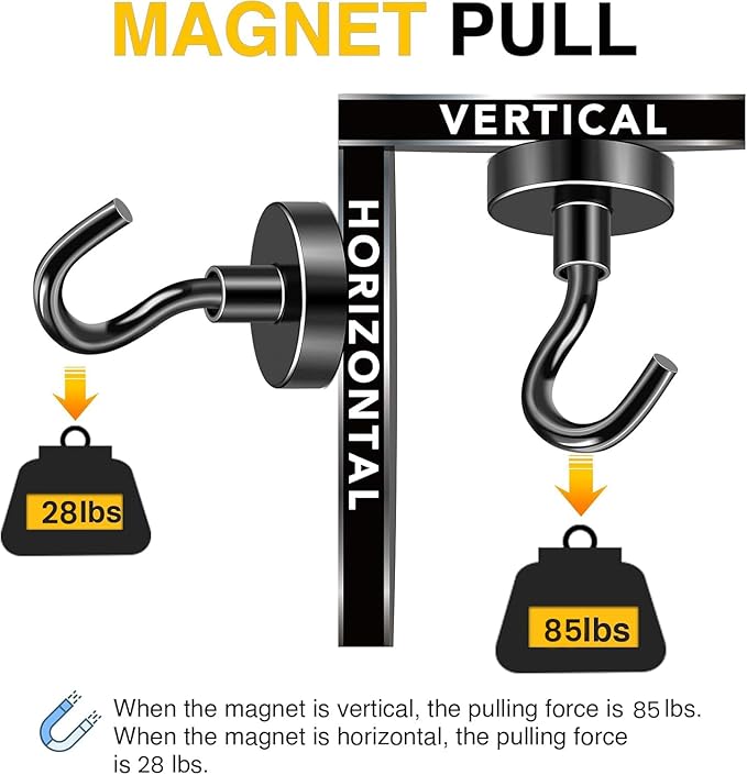 DIYMAG Magnetic Garage Hooks 10 Pack 85lbs 2026 Cruise Cabin Ship Essentials Hook Heavy Duty Strong Magnets Fridge for Classroom Wall Mount Kitchen Grills Black