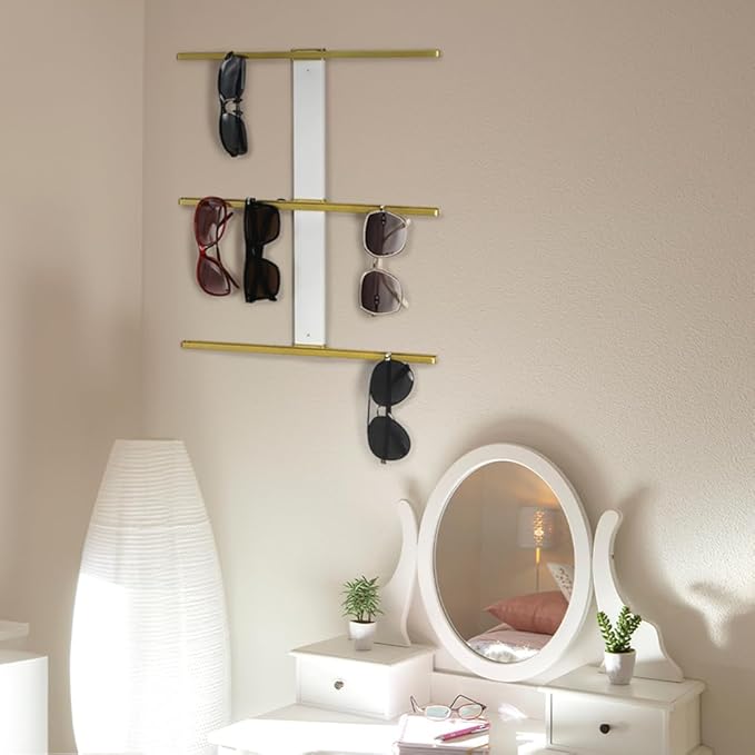 J JACKCUBE DESIGN Sunglasses Storage Organizer Wall 3 Tier Eyewear Display Storage Hanging Rack Modern Simple Eyeglasses Display Holder for Entryway Living Room Bedroom- MK1305A
