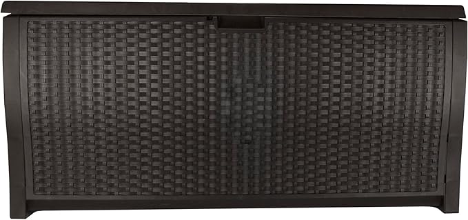 Suncast 99 Gallon Deck Garden Garage Home Wicker Resin Pool Box, Mocha (3 Pack)
