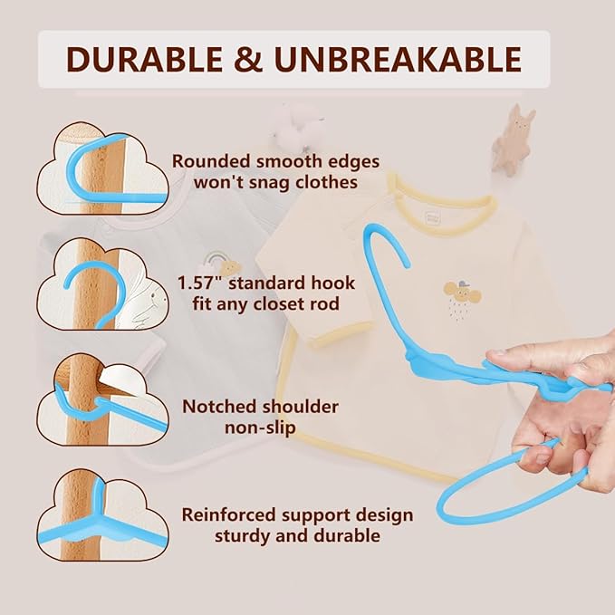 Baby Hangers for Closet 100 Pack Blue Plastic Kids Children's Clothes Hangers Non-Slip (Blue, 100)