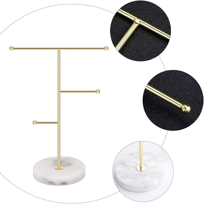 PRETYZOOM Gold Marble Jewelry Display Stand 18.5x10x26cm, Iron Jewelry Organizer Rack with Watch Storage Holder for Earrings Bracelets Necklaces, Scandinavian Style Accessory Organizer