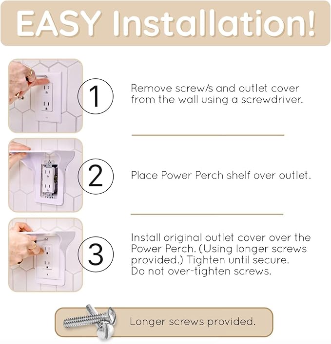 BeraTek Power Perch Wall Outlet Shelf with Cord Storage Strap - Declutter & Reclaim Bathroom Counter Space - Echo Dot Stand, Homepod Mini Wall Mount, Smart Home Devices Organizer - Almond, 1-Pack