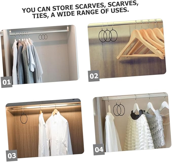 10pcs Heavy-Duty Scarf Hangers and Belt Hanger Set Black Iron Scarf Organizer Rings for Closet Storage Tie Holder Organizer and Accessories