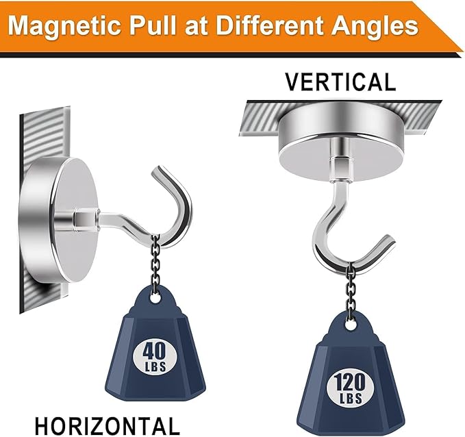 DIYMAG Magnetic Garage Hooks 16 Pack, 120lbs 2026 Cruise Cabin Ship Essentials Magnetic Hook Heavy Duty Strong Wall Mount Magnets Fridge for Classroom Wall Mount Kitchen Grills Silver