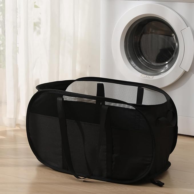 Collapsible Laundry Baskets, Tear Proof Pop Up Laundry Hamper with Dual Handles, Durable Foldable Laundry Basket, Easy to Carry Laundry Hamper for Home, Laundry Room, Bedroom, Dorm, Travel Black