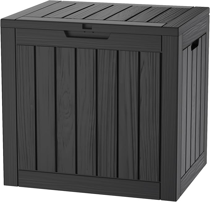Outdoor Storage Deck Box Waterproof,35 Gallon Lockable Patio Package Delivery Bin as Seat, Resin Storage Container Bench for Furniture Cushions, Pool Accessories, Garden Tools, Black