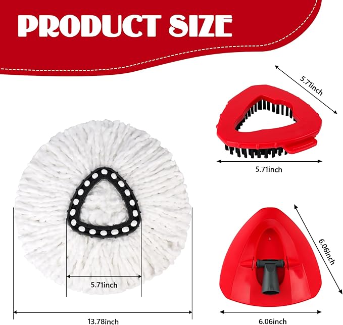 3 Pack Spin Mop Replacement Head for O-Ceda EasyWring 1-Tank System, 3 Microfiber Spin Mops Refills,1 Scrubber Head,1 Triangle Spin Base,Deep Clean,Machine Washable and Easy to Replace