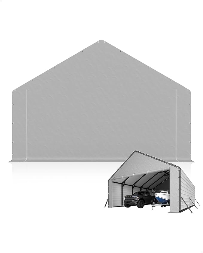 GarveeLife Heavy-Duty PE Enclosure Kit (2-Pack) for Metal Carport - 220gsm Roll-Up Zipper Door Panels for 20x25, 20x20 ft, with Ball Bungees, Gray