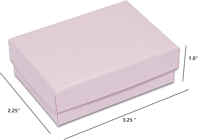 12 Pack Pink Cotton Filled Color Paper Cardboard Jewelry Box for Necklace, Ring, Earring, Pendant, Pocket Watch, Body Jewelry. Size-3 1/16" x 2 1/8" x 1" - by R J Displays