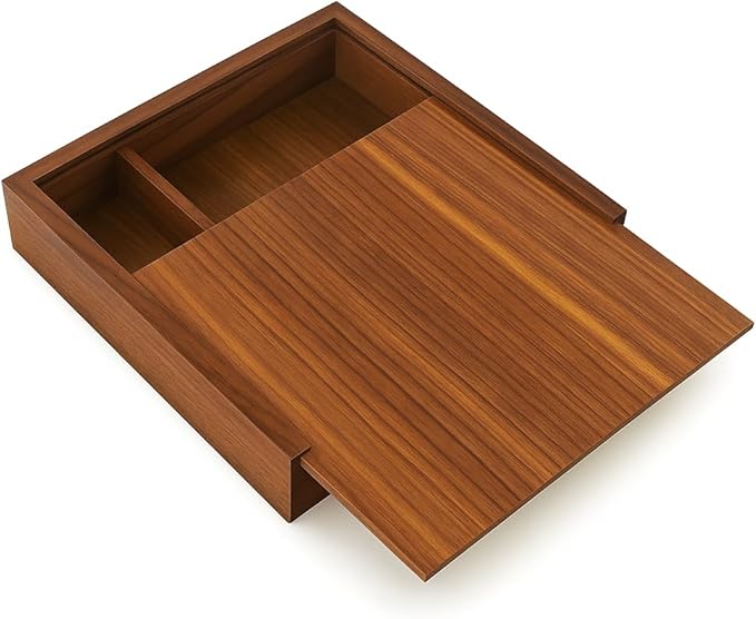 Walnut Wood Storage Box with Compartments | Handmade Gift Keepsake Organizer for Photos, USB Drives, Rings, Small Items | 6.7x6.7x1.4 inches (17x17x3.5cm)