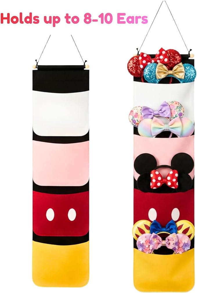 Mouse Ear Organizer, Hanging Headband Holder for Park Ears, Display & Storage Organizer for Disney Accessories, Holds Up to 8–10 Ears, Wall Door Closet Hanging Rack