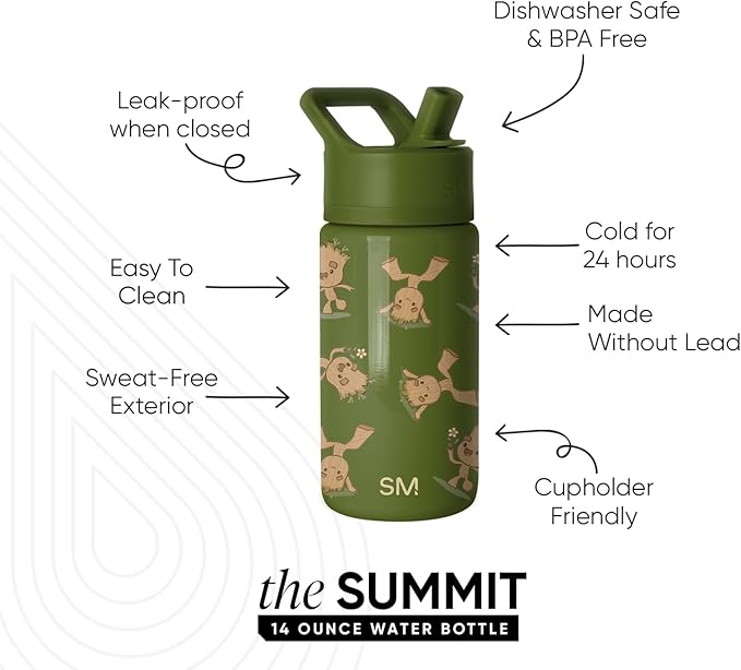 Simple Modern Kids Summit Water Bottle with Straw Lid | Marvel Guardians of the Galaxy 14oz Stainless Steel Cup Insulated Tumbler for Boys, School | I am Groot