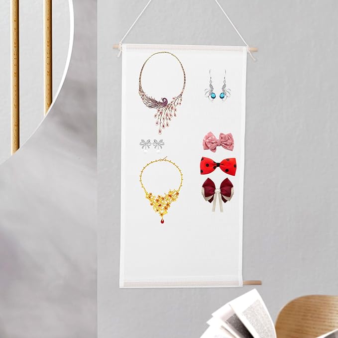 Cabilock Wall-mounted Earring Organizer Jewelry Holder Hanging Necklace Display Rack White Hanging Jewelry Organizer for Home Storage and Accessory Organization