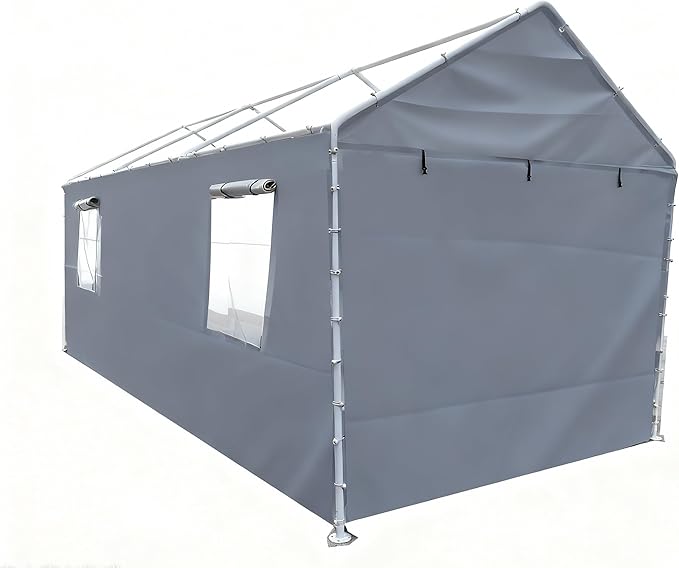 Rutile 10x20 Carport Replacement Sidewall, 180G PE Waterproof & UV Protected Sidewall Cover (Gray, Front/Back Panel)