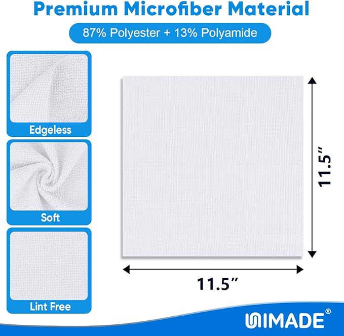 Microfiber Cleaning Cloth, 20 Pack Reusable Microfiber Towels for Cars Lint Free Cleaning Shop Towel Rags for Home Kitchen Automotive Bar Mechanic Restaurant Garage, 11.5"x 11.5", White