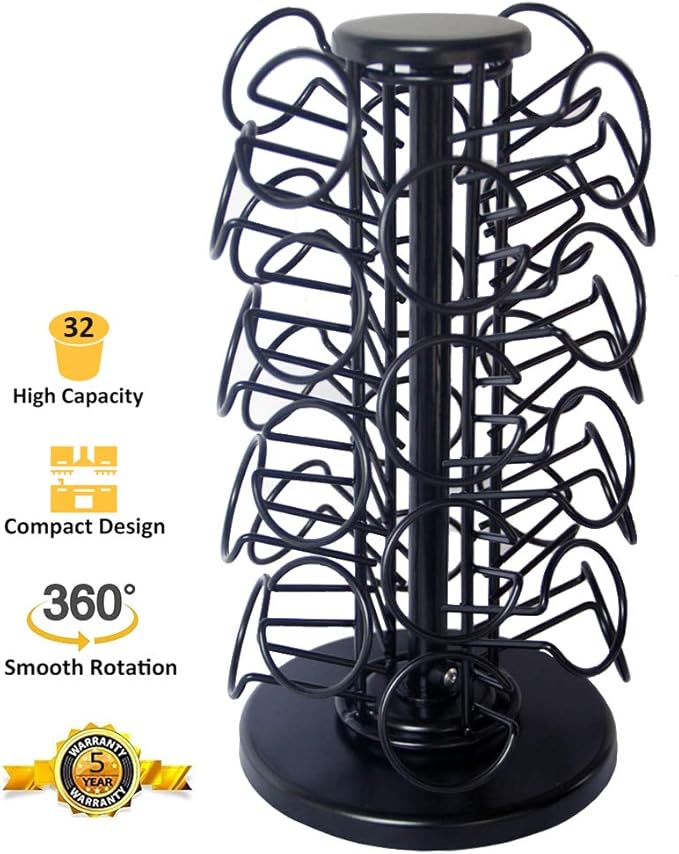Capacity of 32 Pods K Cup Holders,K Cup Holder, K Cups Holder,K Cup Carousel, Coffee Pods Holder Storage Organizer Stand,No Assembly Required,Black
