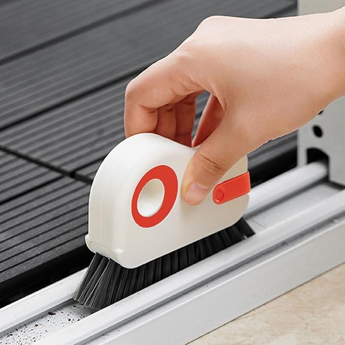 Groove Cleaning Brush 2 in 1 Grout Cleaner Tool Grip Brush Hard Bristle Crevice Cleaning Brush for Sliding Door Track, Window Sill, Window Seal (Orange)