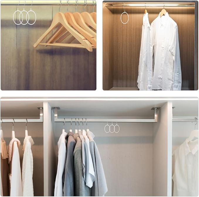 10pcs Heavy-Duty Scarf Organizer Rings and Belt Hangers for Closet, White Plastic-Coated Iron Scarf and Tie Storage Rack, Space-Saving Accessory Organizer for Home Wardrobe